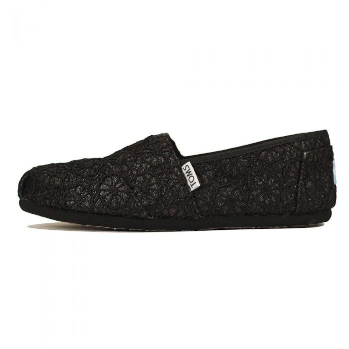 Toms for Women: Classic Black Crochet Glitter Flat Black
