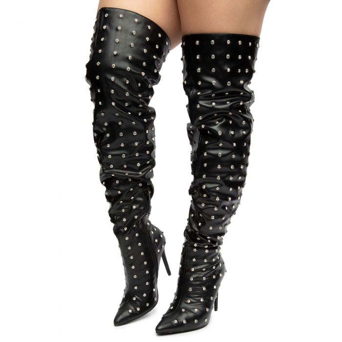 rhinestone thigh boots