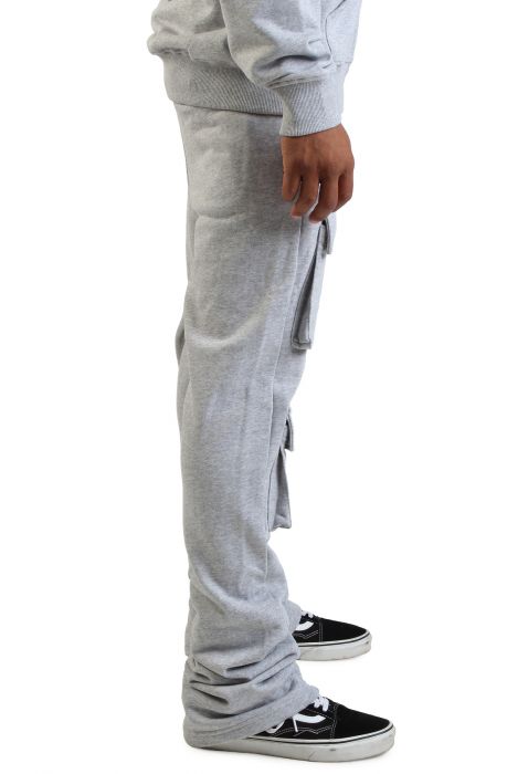 Stacked Cargo Fleece Flared Sweatpants Heather Grey