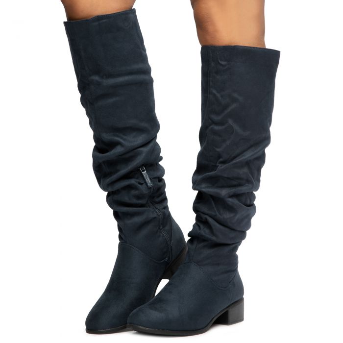 Trixie-03 Below The Knee Boots Navy Suede