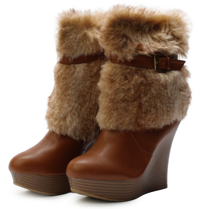JPM Ceasar29 Fur Wedge Boots  Brown