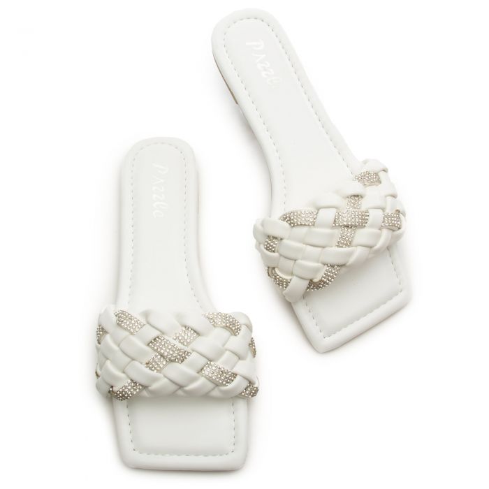 Frenzy-03 Squared Toe Sandals White