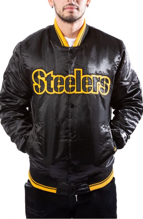 Men's Starter Black/Gold Pittsburgh Steelers Enforcer Satin Varsity  Full-Snap Jacket