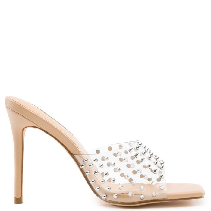Hugo-8 Studs Stiletto High Heels Clear/Beige