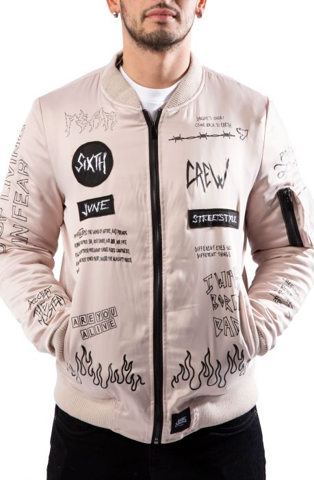 Crew Patches Bomber Jacket Beige