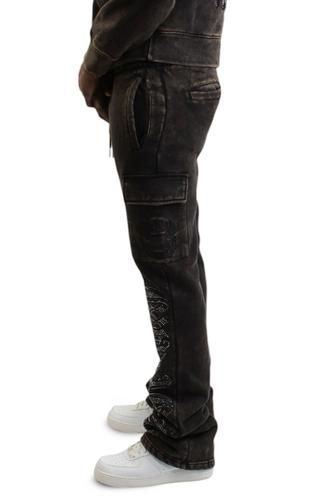 Grillz Stacked Cargo Sweatpant Washed Black
