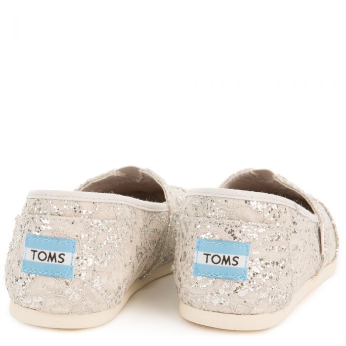 Toms for Women: Classics Silver Lace Glitter Flats Silver