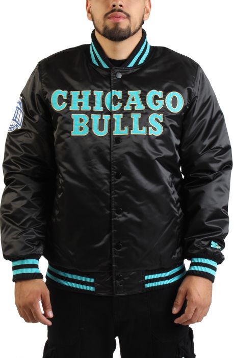 NBA Chicago Bulls Satin Jacket  Black/Gold/ Light Blue