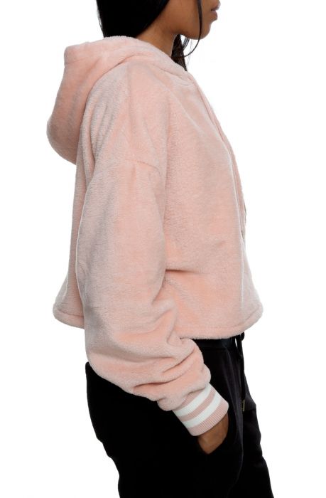 Super Fleece Faux Fur Cropped Pullover Hoodie Spiced Almond Pink