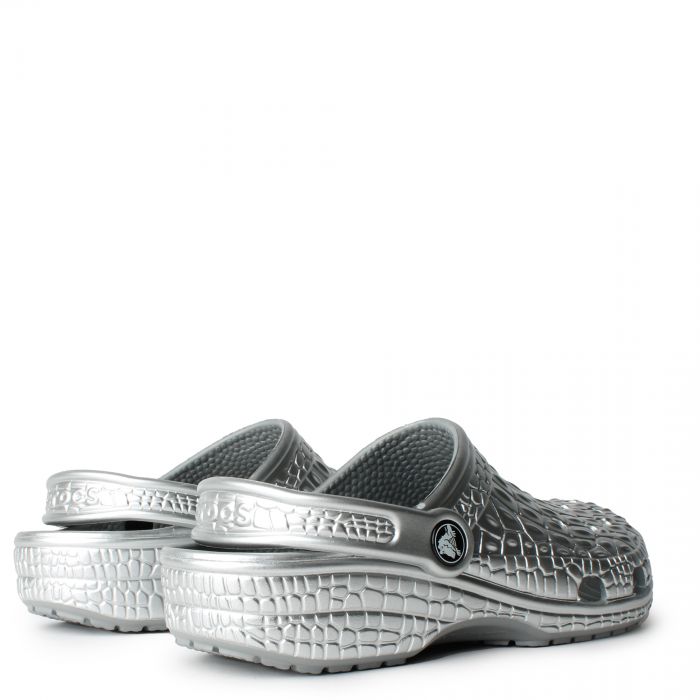 Classic Metallic Crocskin Clog Silver