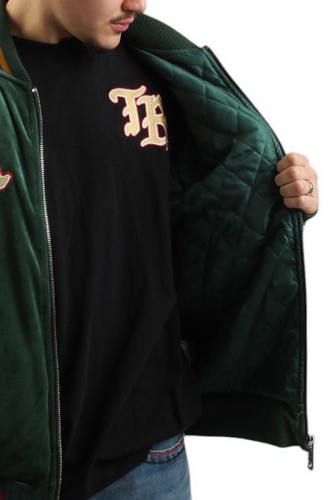 Western Velvet Bomber Jacket Dark Green