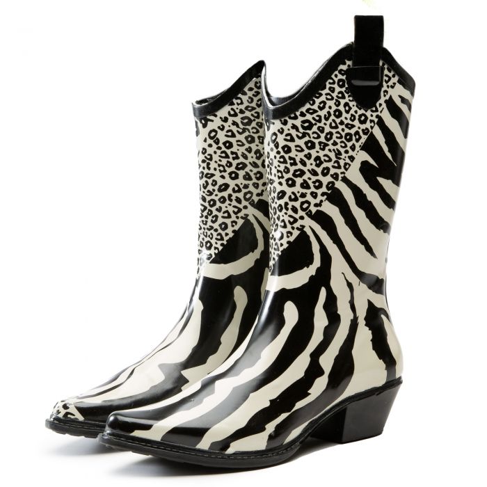 TWIN TIGER Buckle-01 Animal Print Rubber Boot BUCKLE-01 BK - Shiekh