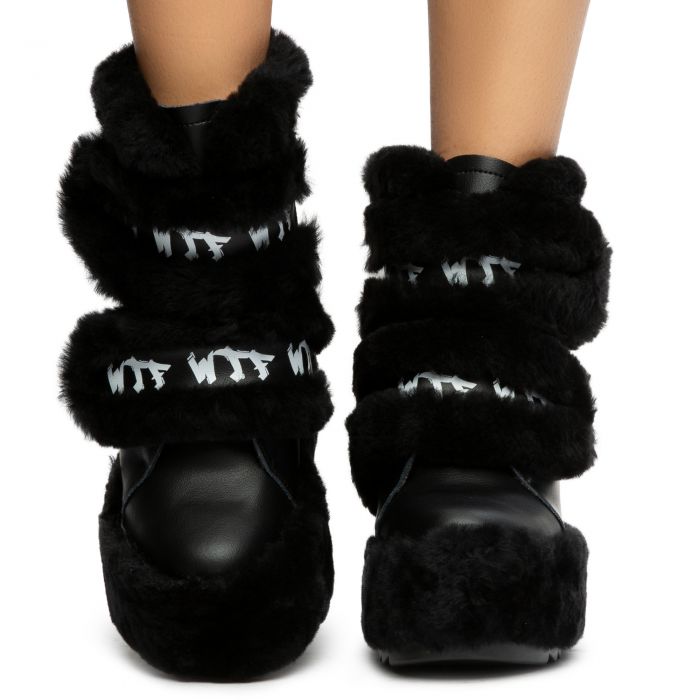 wedge booties with fur