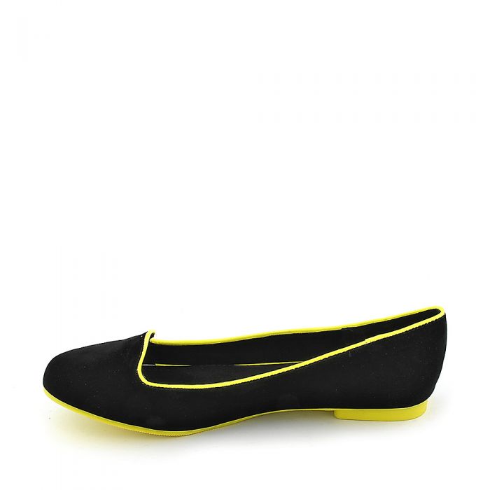 Mindy-AS Casual Flat Shoe Black Velvet/Neon Yellow