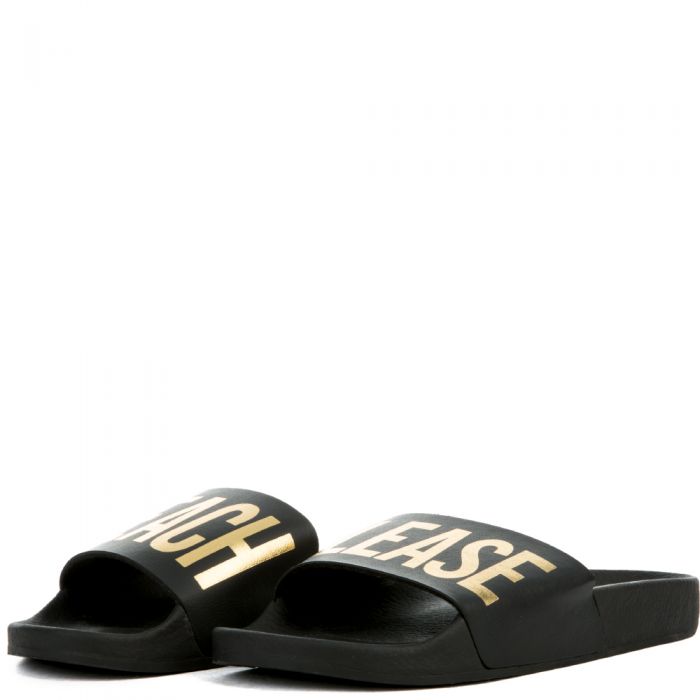 The Beach Please Slides in Black and Gold Black/Gold