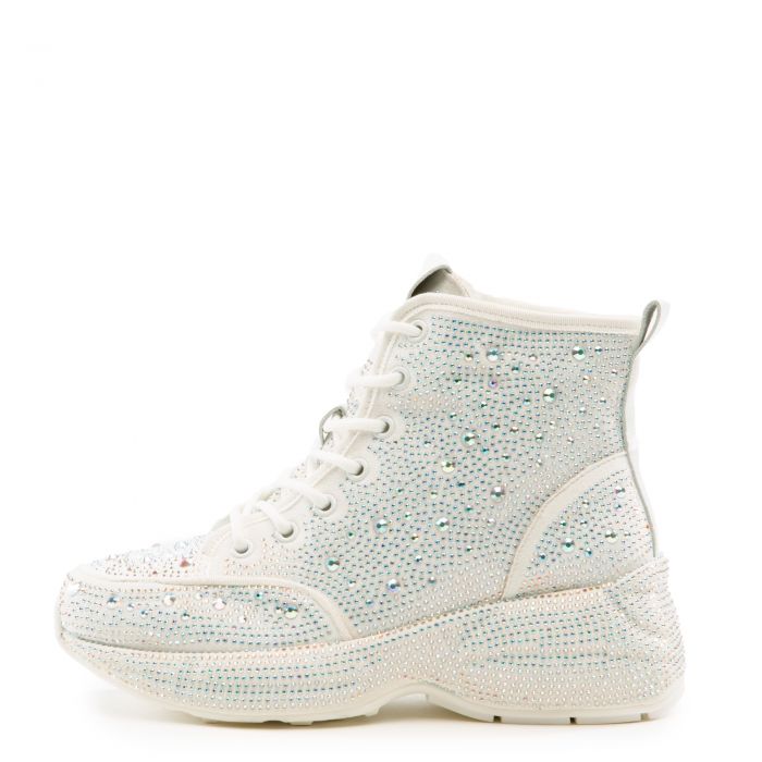 Queendom-1 Rhinestone Platform Sneakers White