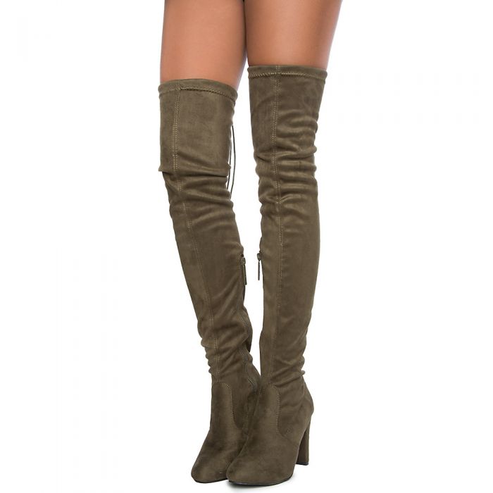 SHIEKH Eve-01 Over The Knee Boot EVE-01 TH/OLIVE SUEDE - Shiekh