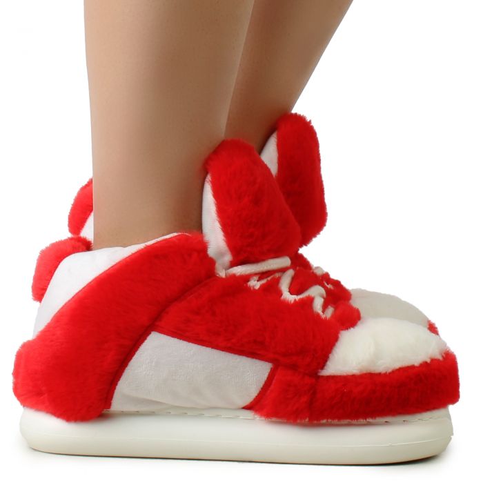 Furry Sneaker Slipper  Red/White