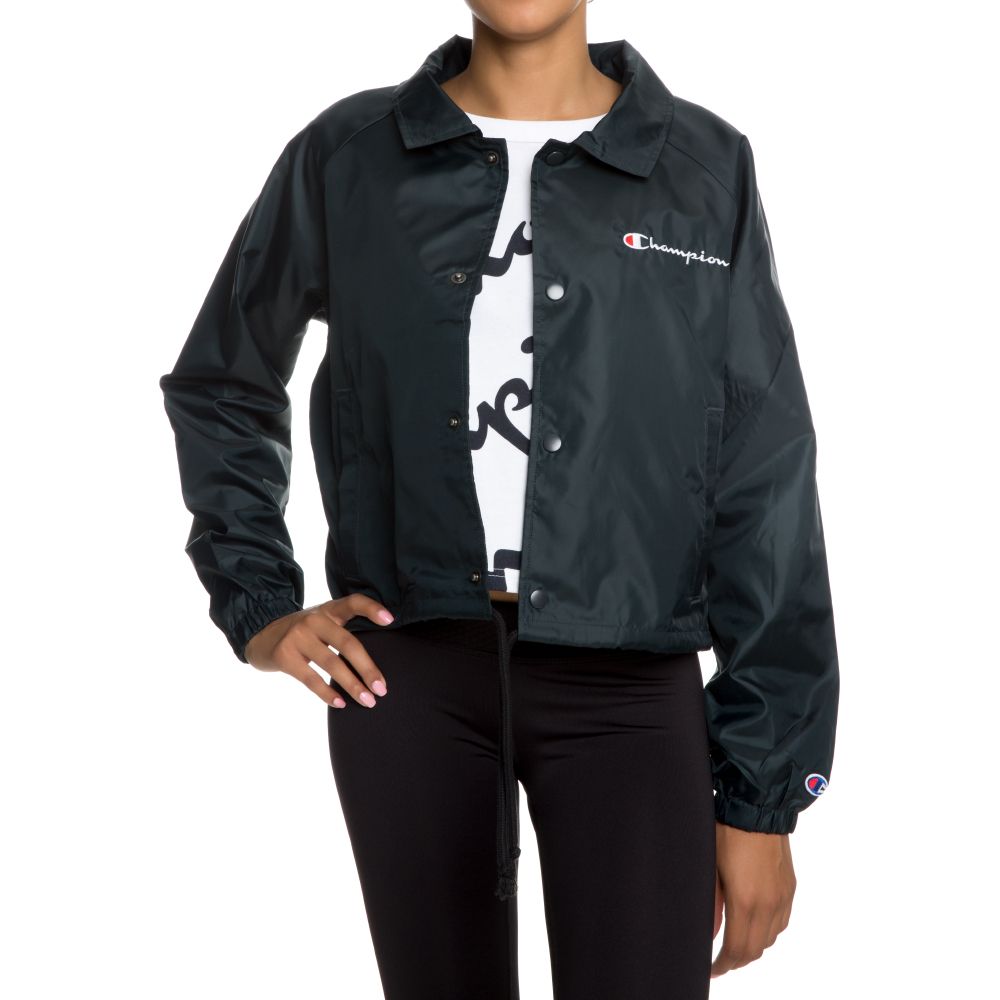 WOMEN'S CHAMPION CROPPED COACHES JACKET BLACK