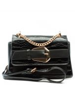 Metal Buckle Faux Leather Crossbody Bag Black