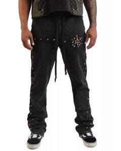 Studded Fleece Flare Jogger  Black