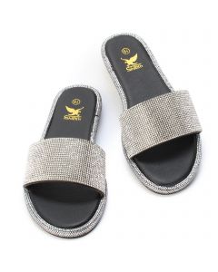 ELEGANT FOOTWEAR Zoe-1 Rhinestone Flat Sandal ZOE-1-SLV - Shiekh