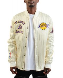 LA Lakers Pinstripe Satin Jacket Eggshell