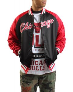 NBA Chicago Bulls Vintage Logo Satin Jacket  BLACK/SCARLET