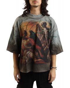 Save Our Souls Oversized Rhinestone Cropped T-Shirt Olive