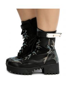 Kinsley-6 Rhinestone Booties Black