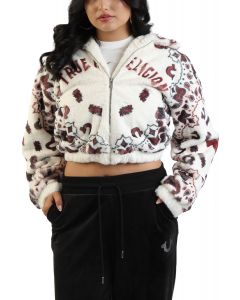 Bandana Print Faux Fur Jacket  Printed Brown Bandana