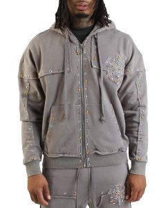 Studded Fleece Oversized Hoodie  Gray