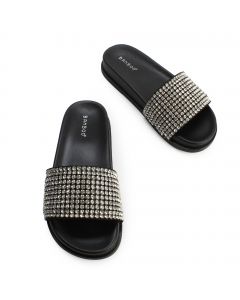 Conquer-14 Rhinestone Slide Black/Silver