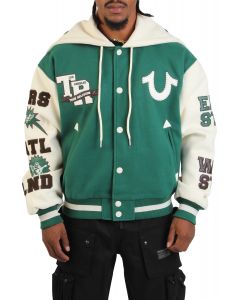 Retro Wool Varsity Jacket Kelly Green/White