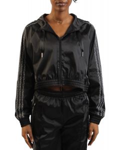 Pearl Cropped Zip-Up Hoodie Black