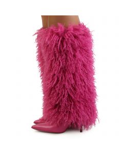 Demure-01Fur Stiletto Boot  Fuchsia