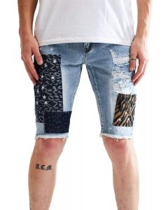 Gerard Denim Shorts Blue Patchwork