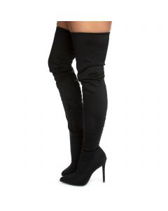 Gisele-7B Thigh High Heel Boot Black Neoprene