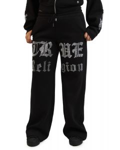 Crystal Script Wide Leg Sweatpant Black