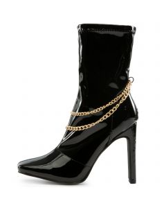 Karia-2 Chain High Heels Bootie Black Patent