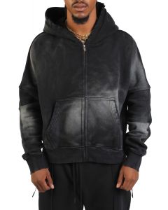 Coupe Distressed Zip Hoodie Acid Black