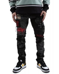 Distressed Overlay Panel Jeans Grey Denim