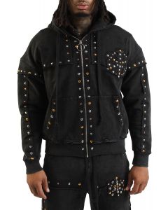 HUDSON Crystal Star Zip-Up Hoodie 605-BLK - Shiekh