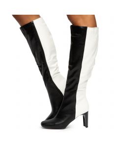 Black and white knee high boots hotsell