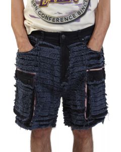 Shredded Denim Cargo Shorts Blue