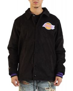 NBA Los Angeles Lakers Logo Off The Bus Corduroy Coaches Vintage Jacket Black