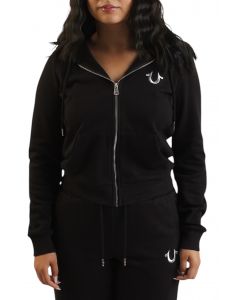 Lurex Embroidered World Tour Zip Hoodie  Black