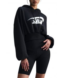 Oversized Cropped French Terry Pullover Hoodie Black