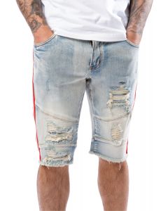 Line Stripe Denim Shorts Light Blue Striped