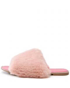 Kimberly Pink Faux-Fur Slide Slippers with Iridescent Heart - 1/2